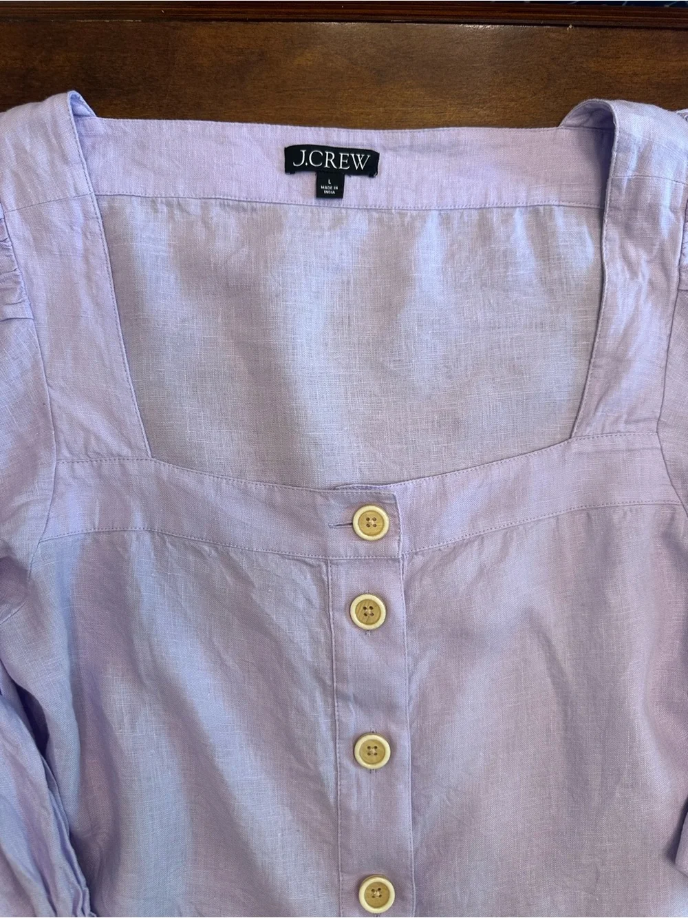 J.Crew Square Neck Button Down‎ Linen Top Women Size Large Purple Lilac